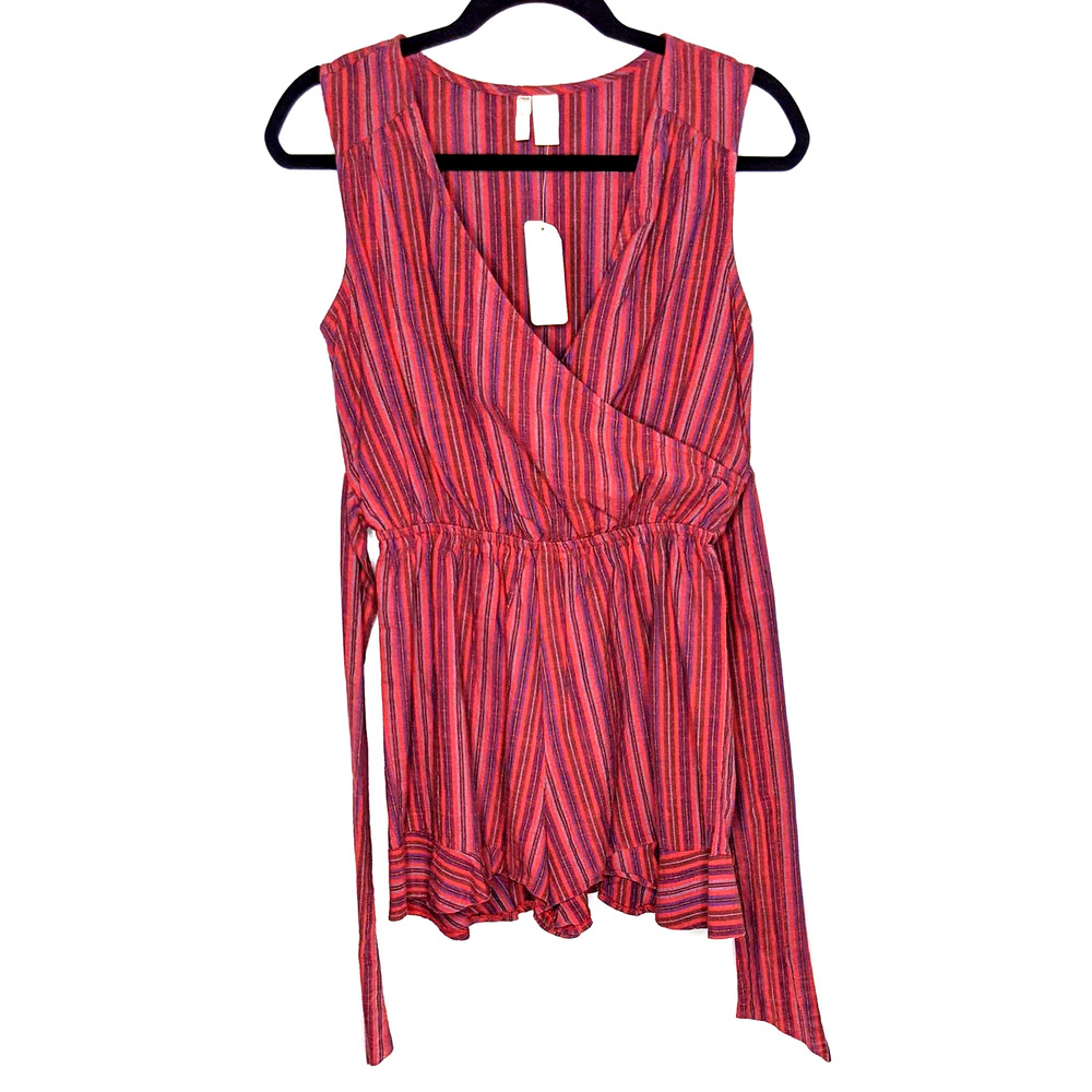 JAPNA • Red Striped Tie Waist Romper Sz Med NEW - Picture 2 of 7